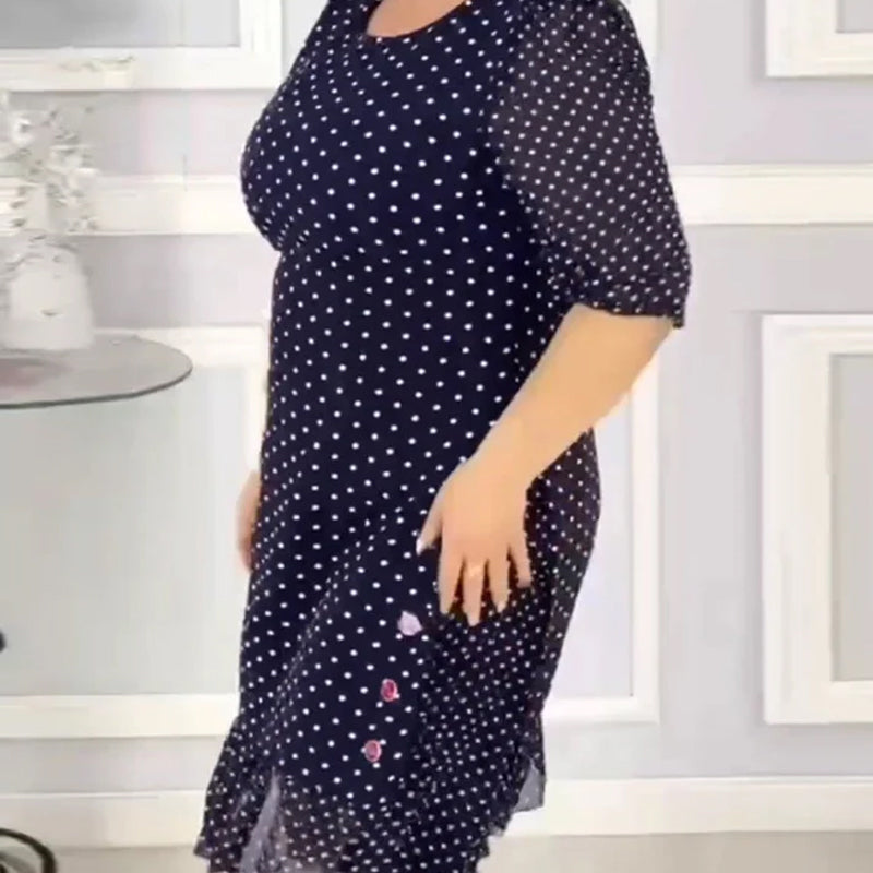đž PĂ€rlpunkt rundhalsad medel-lĂ„ng klĂ€nning â LĂ€tt och bekvĂ€m, utstrĂ„lar elegans och charm đž