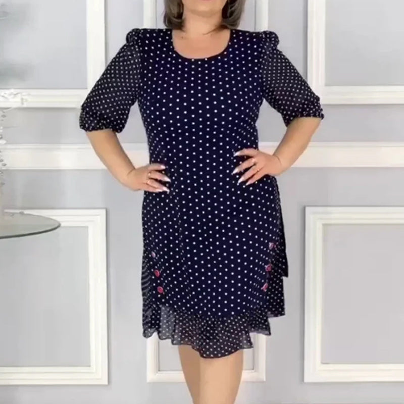 đž PĂ€rlpunkt rundhalsad medel-lĂ„ng klĂ€nning â LĂ€tt och bekvĂ€m, utstrĂ„lar elegans och charm đž