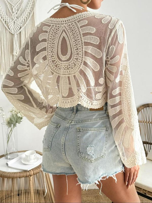 🌺 Transparent t-shirt med blommig broderi för dam 🌊