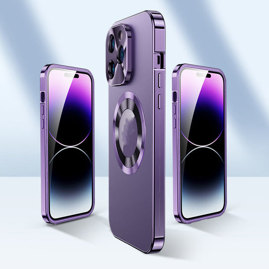 Dubbelsidigt magnetiskt telefonfodral med galvaniskt glas